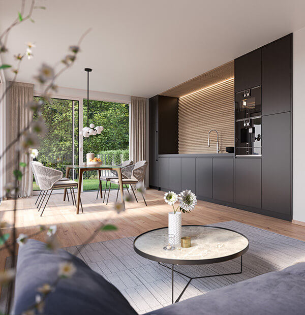 Garten und Wohnraum fließen ineinander